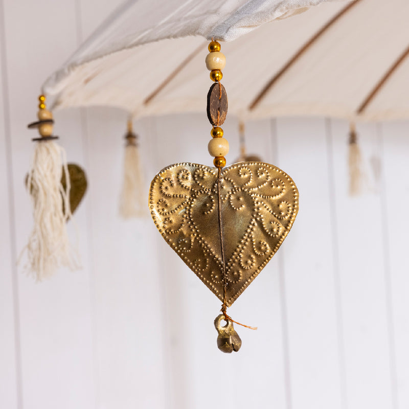 Mahogany Parasol - White Cotton Fabric with Tassels
