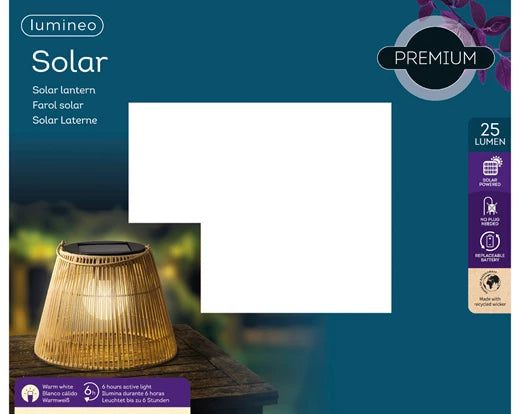 Solar Wicker Lantern - Natural (28x22cm)