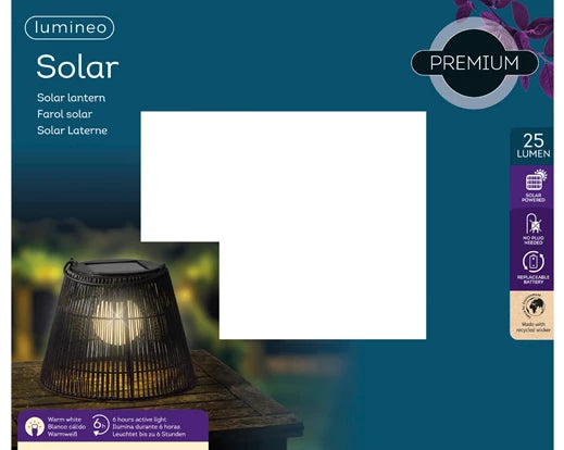 Solar Wicker Lantern - Black (28x22cm)
