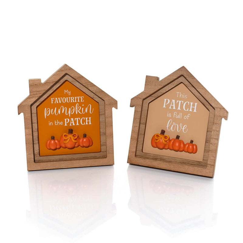 Wood-framed pumpkin house easel plaque – alternate view – Richard Lang