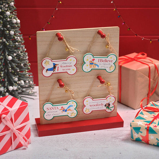 Wooden Dog Bone Christmas Hanger - assorted design, sold separately