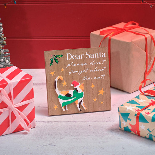 Dear Santa Cat Christmas Easel Plaque