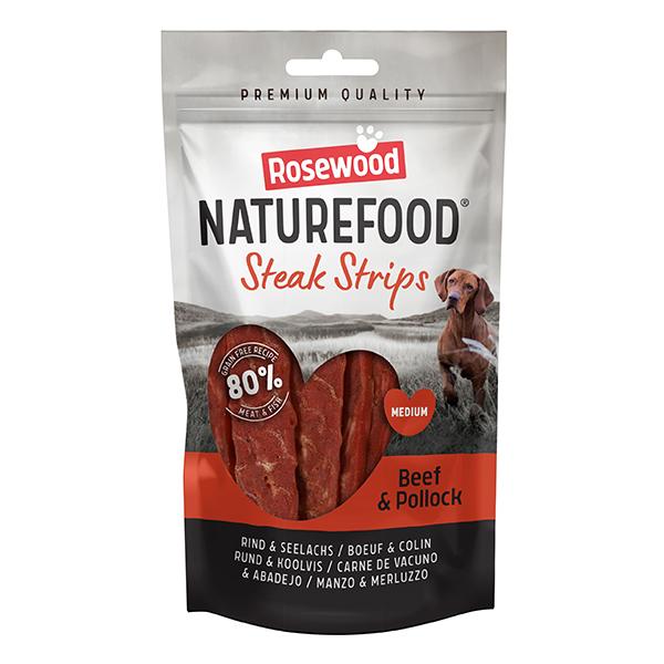 Rosewood Naturefood Beef & Pollock Steak Strips Dog Treats 100g