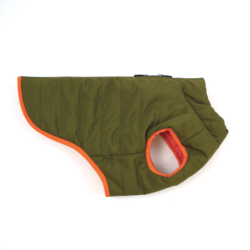 Reversible Puffer Dog Coat Khaki/Orange X-Sml