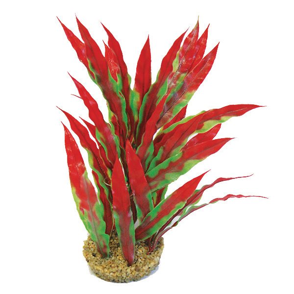 Betta 10" Green and Red Plastic Plant with Base