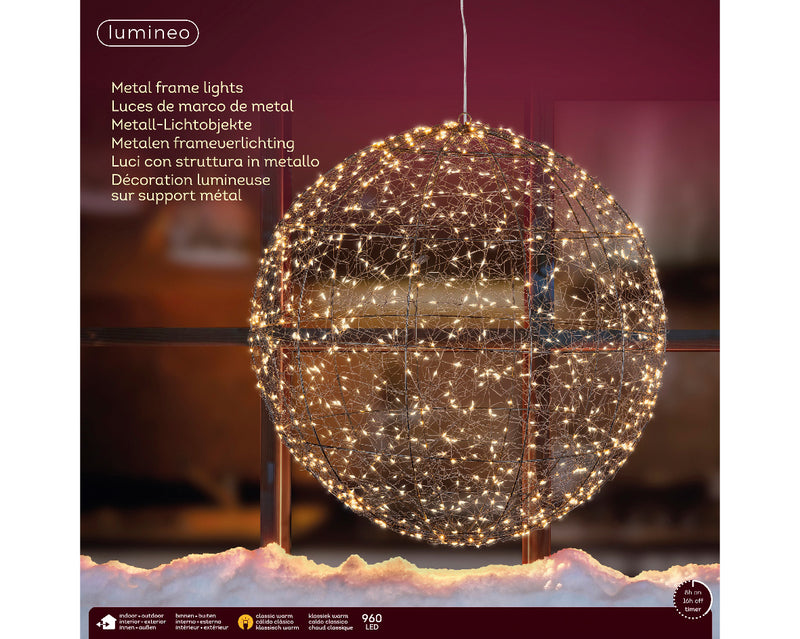 Lumineo Metal Frame Ball With 960 Classic Warm Micro Lights 58cm Diameter
