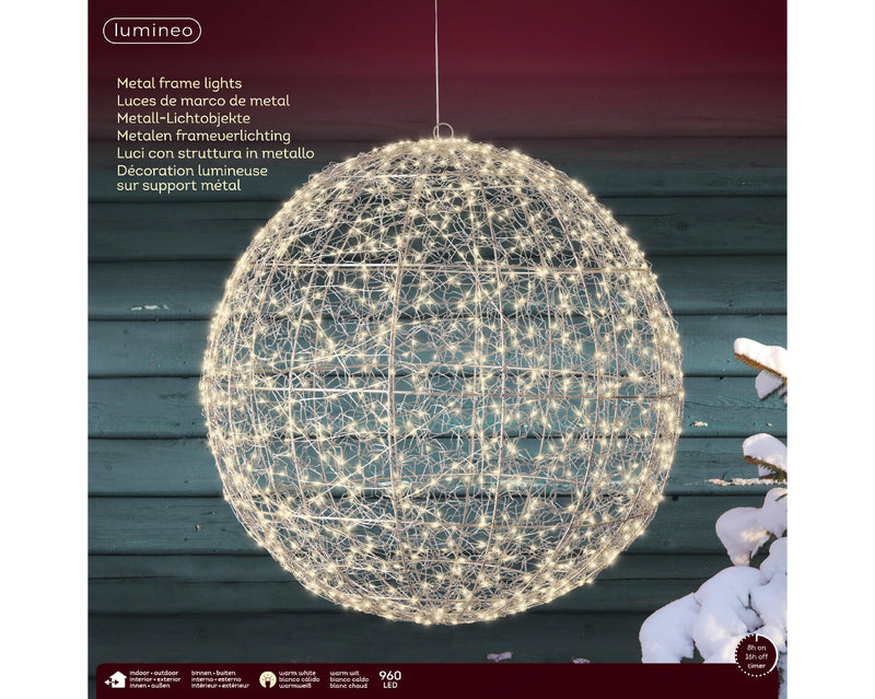 Lumineo Metal Frame Ball With 960 Warm White Micro Lights 58cm Diameter
