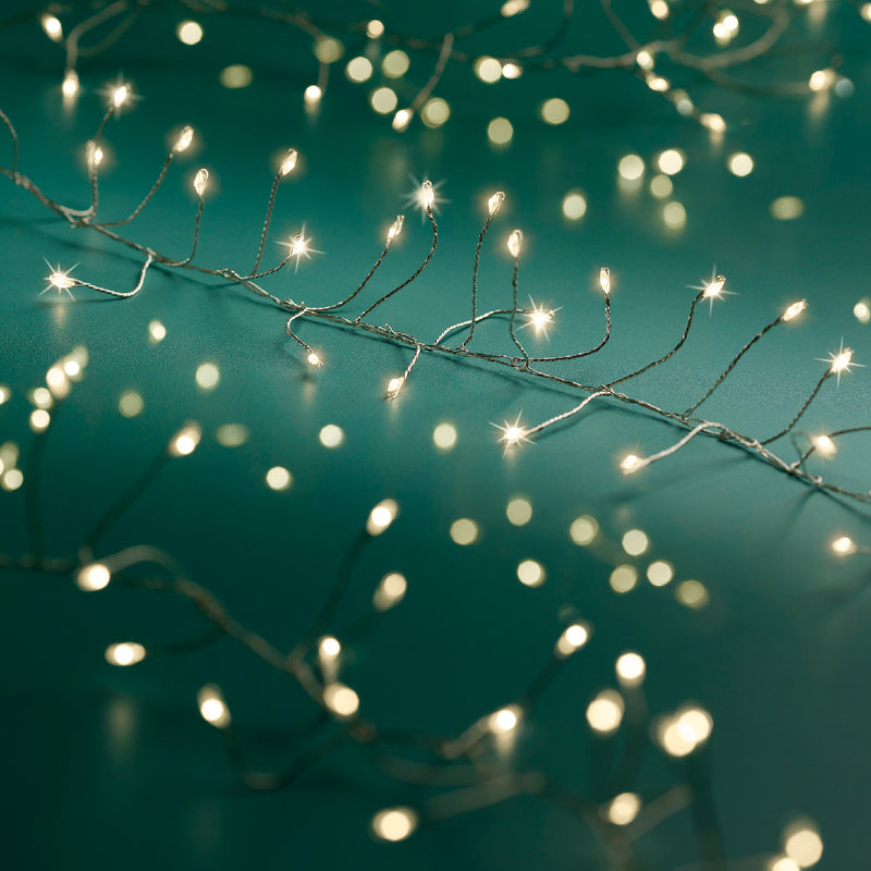 Lumineo Compact Twinkle 960 Micro Wire Warm White Christmas Lights With Silver Cable 12m