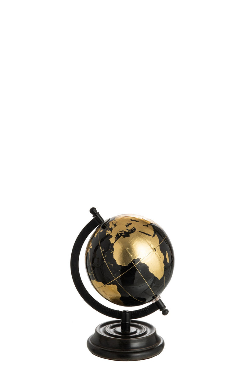 Globe On Foot Wood Black & Gold Small (15 x 17 x 22cm)
