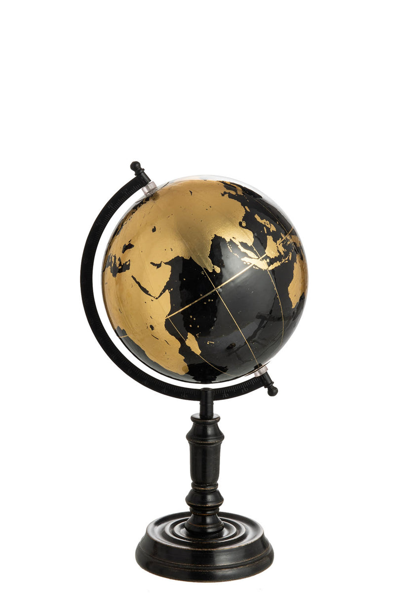 Globe On Foot Wood Black/Gold Medium M (22x20x40cm)