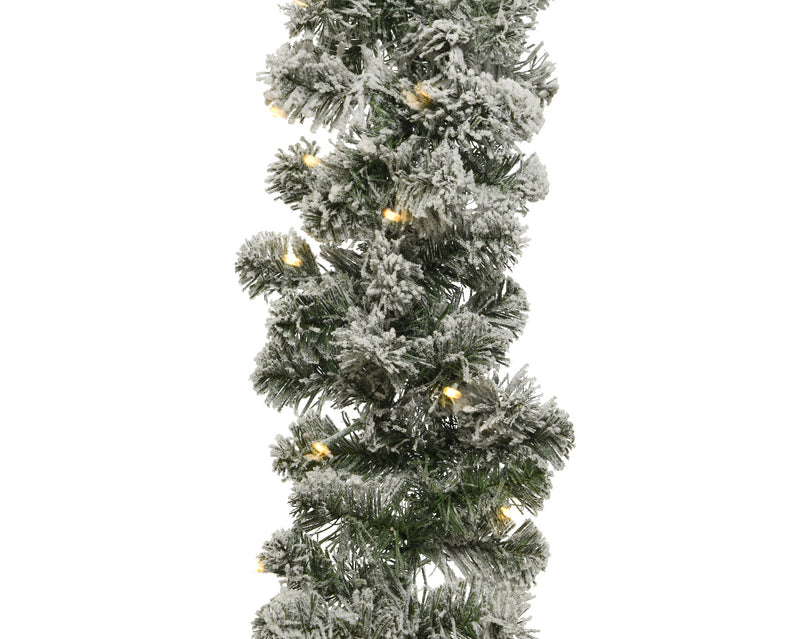 9 Foot Imperial Christmas Garland Pre Lit Flocked with 50 Warm White Lights Battery Operated (270cm x 12cm)
