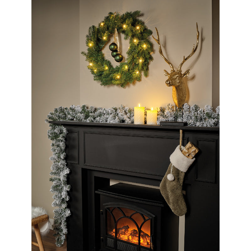 9 Foot Imperial Christmas Garland Pre Lit Flocked with 50 Warm White Lights Battery Operated (270cm x 12cm)