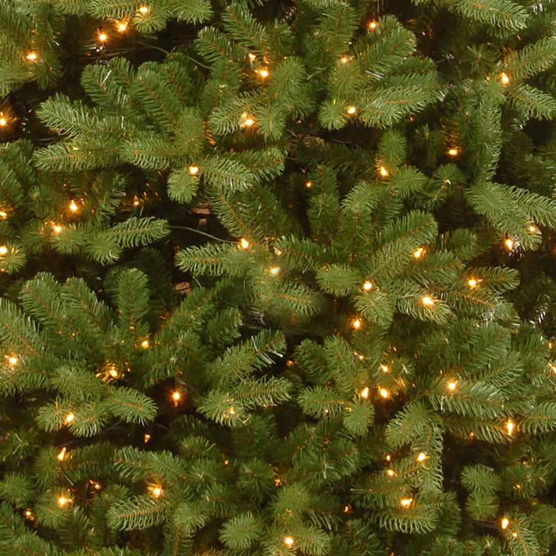 Fairmont Cedar pre-lit foliage close-up showing warm white LEDs – shared branch and lighting design for the 9ft pre-lit tree