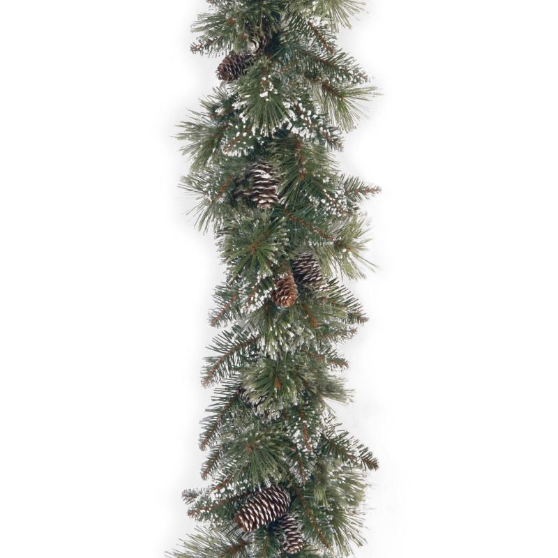 9 Foot Christmas Glittery Bristle Garland With Pine Cones