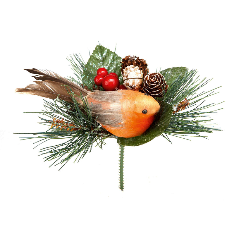 Christmas Pick Woodland Robin on Pick Decoration 15cm