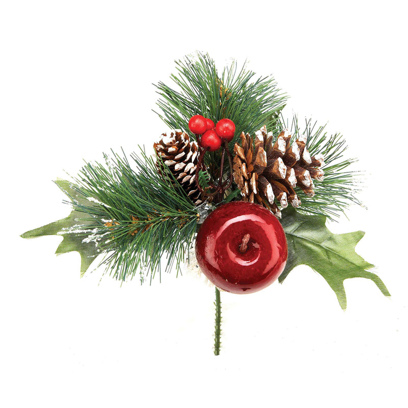 Christmas Decoration Frosted Cone and Apple Pick 18cm
