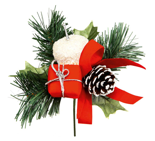 Christmas Pick Red & White Apple & Parcel 16cm