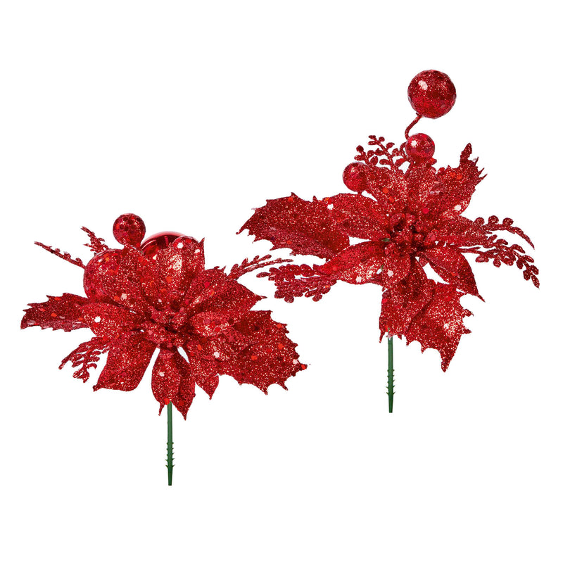 Christmas Poinsettia Pick Red 18cm (Sold Individually)