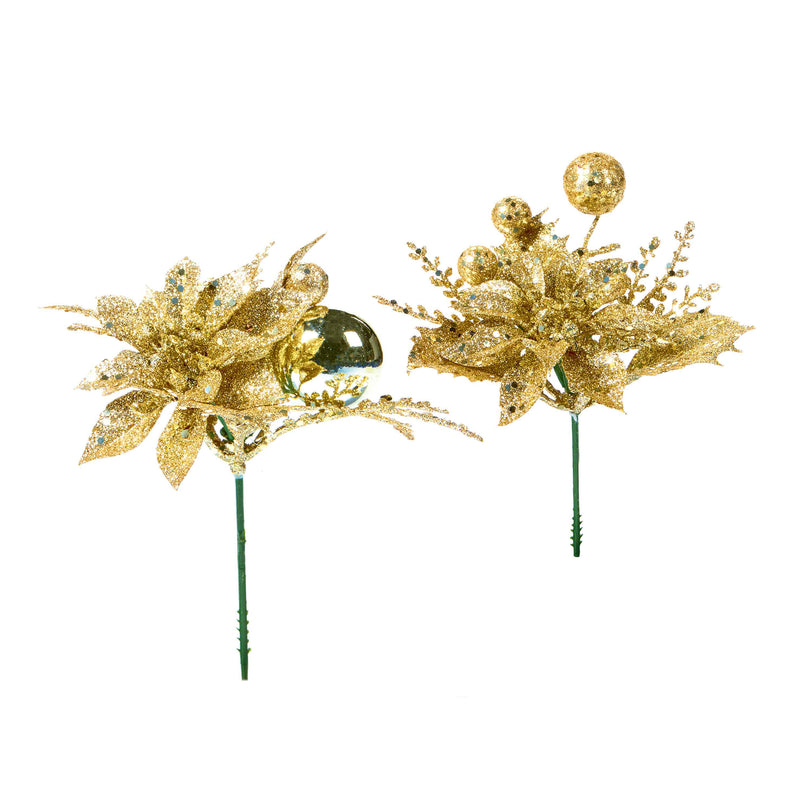 Christmas Poinsettia Pick Gold 18cm (Sold Individually)