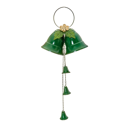 Christmas Hanging Decoration Green Twin Bells With Holly 80cm