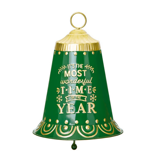 Christmas Hanging Decoration Green Bell With Inscription 'It's The Most Wonderful Time Of The Year' 31cm