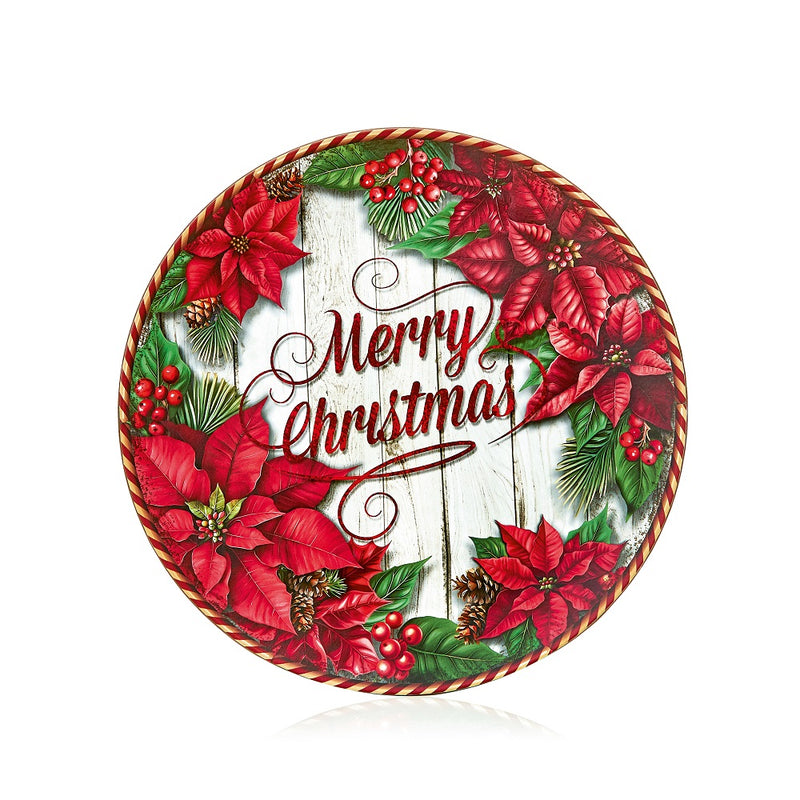 Christmas Dinner Charger Plate With Merry Christmas text with Poinsettia Design 40cm