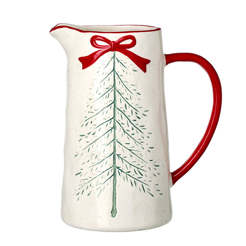 Cream ceramic Christmas tree jug with red handle – Heaven Sends