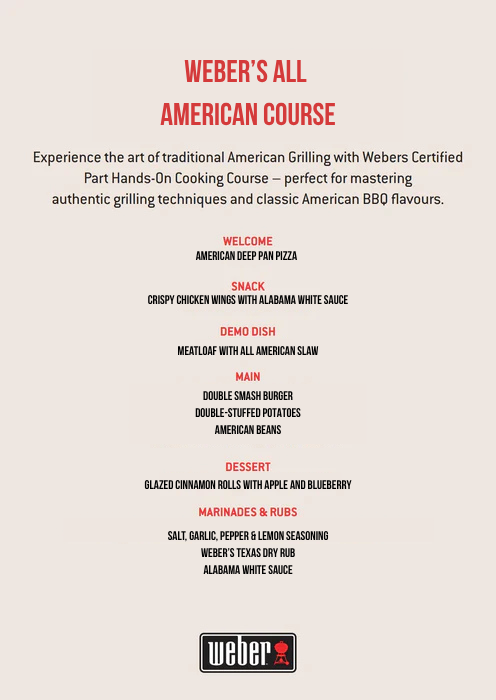 Weber BBQ Cookery Course - All American Cookery Course - 2nd April 2026