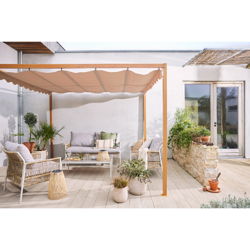 Aluminium Pergola Brown Frame Taupe Canopy 3m x 3m