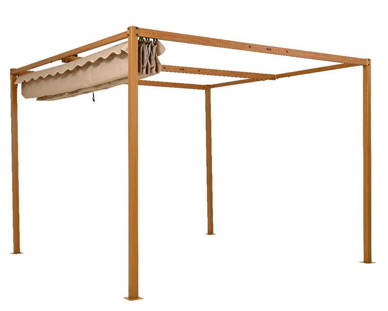 Aluminium Pergola Brown Frame Taupe Canopy 3m x 3m