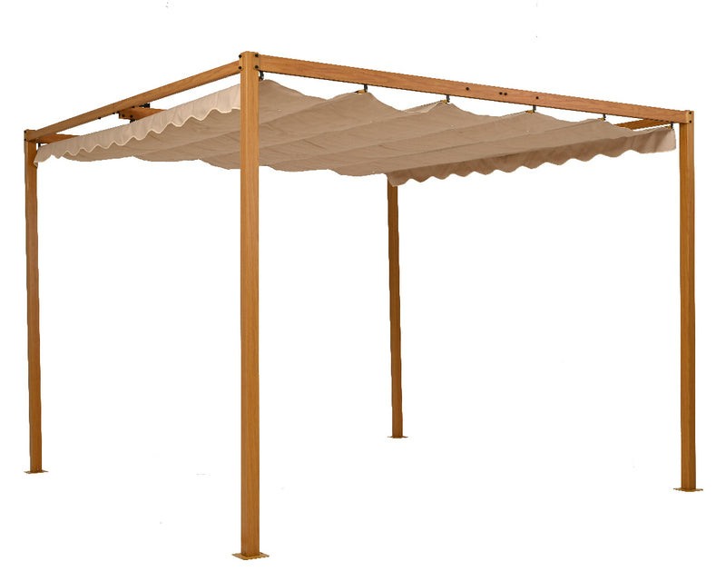 Aluminium Pergola Brown Frame Taupe Canopy 3m x 3m