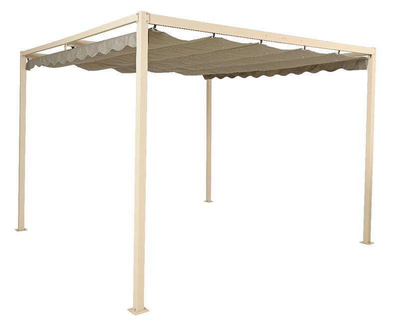 Aluminium Pergola Cream Frame Taupe Canopy 3m x 3m