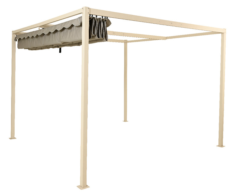 Aluminium Pergola Cream Frame Taupe Canopy 3m x 3m