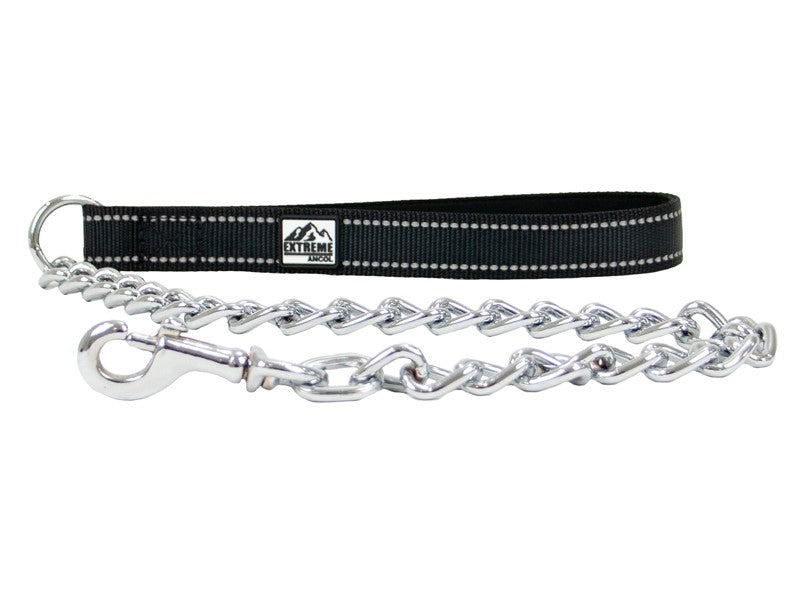 Ancol Chain Lead With Black Leather Hand Loop 80cm (Extreme Extra Heavy)
