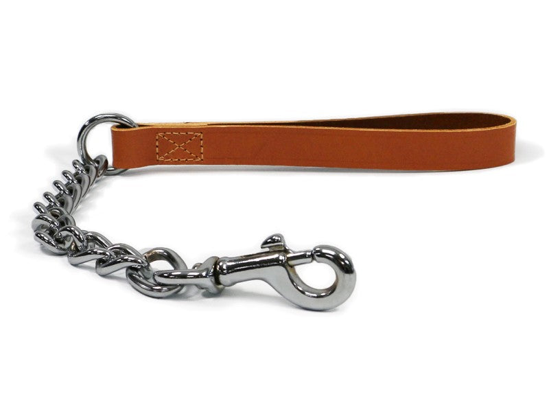 Ancol Chain Lead With Tan Leather Hand Loop 50cm (Extra Heavy)