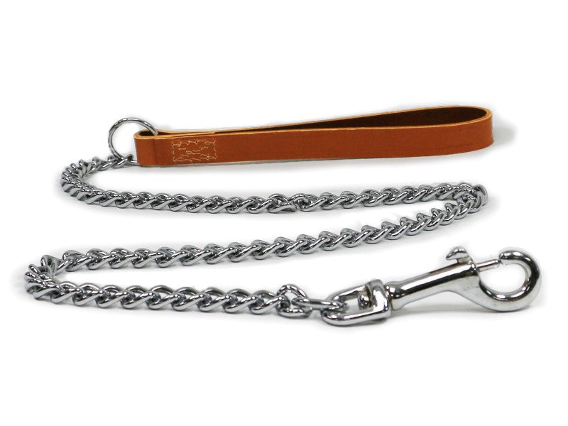 Ancol Chain Lead With Tan Leather Hand Loop 90cm (Heavy)