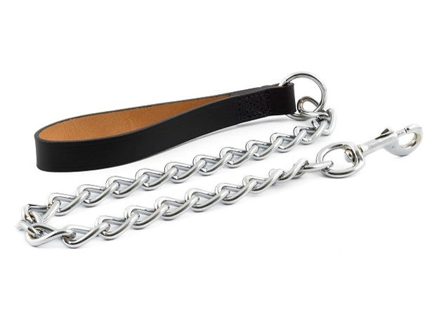 Ancol Chain Lead With Black Leather Hand Loop 80cm (Heavy)