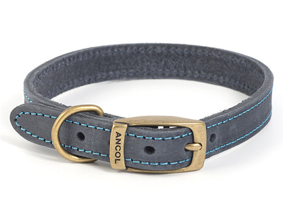Ancol Timberwolf Leather Collar Blue 28-36cm Size 3