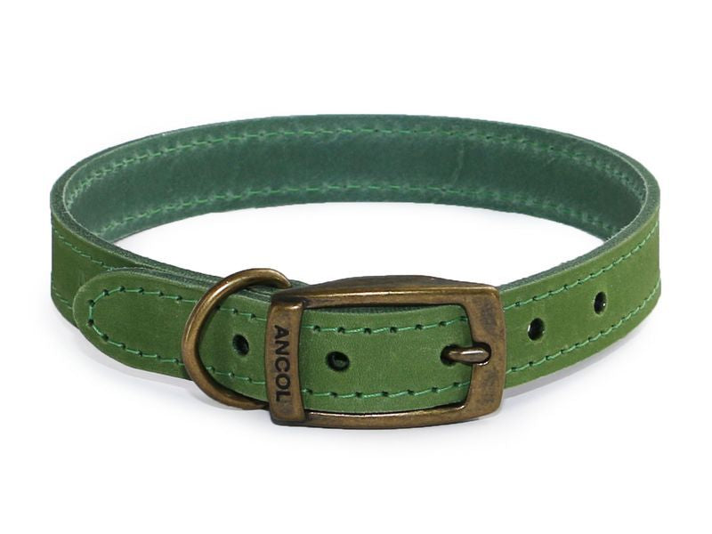 Ancol Timberwolf Leather Collar Green 45-54cm Size 6