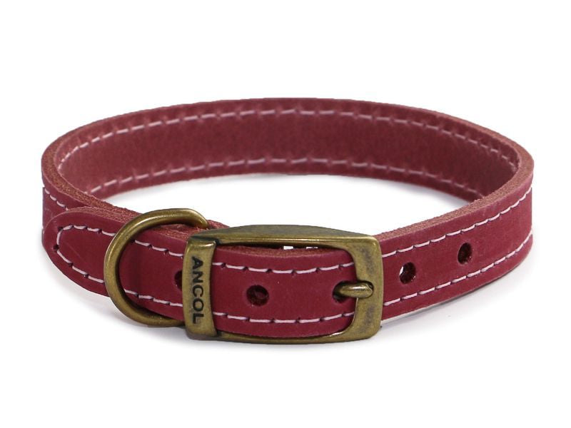 Ancol Timberwolf Leather Collar Raspberry 39-48cm Size 5