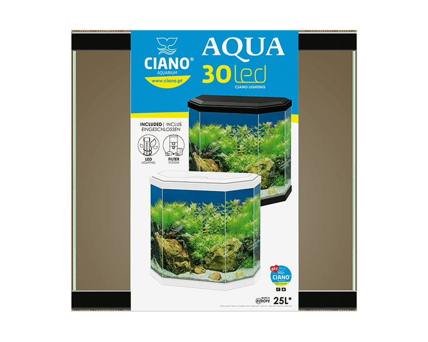 Ciano Aqua 30 Hex White With LED Lights & Filter 25 Litre