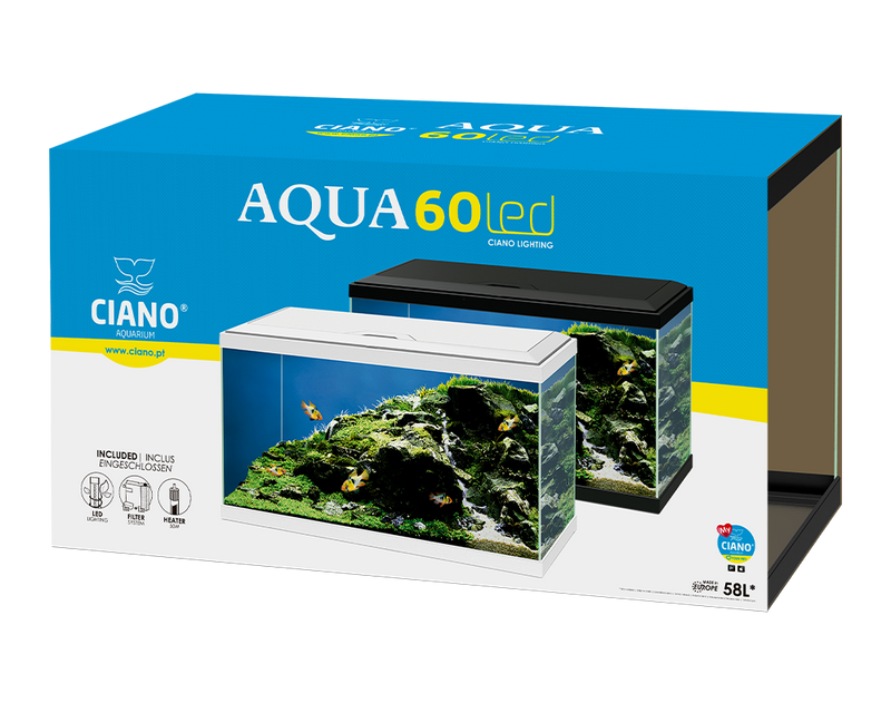 Ciano Aquarium Aqua 60 With Lights & White Lid (60cm x 30cm x 33.5cm With CFBIO 58 Litre 80 Filter)