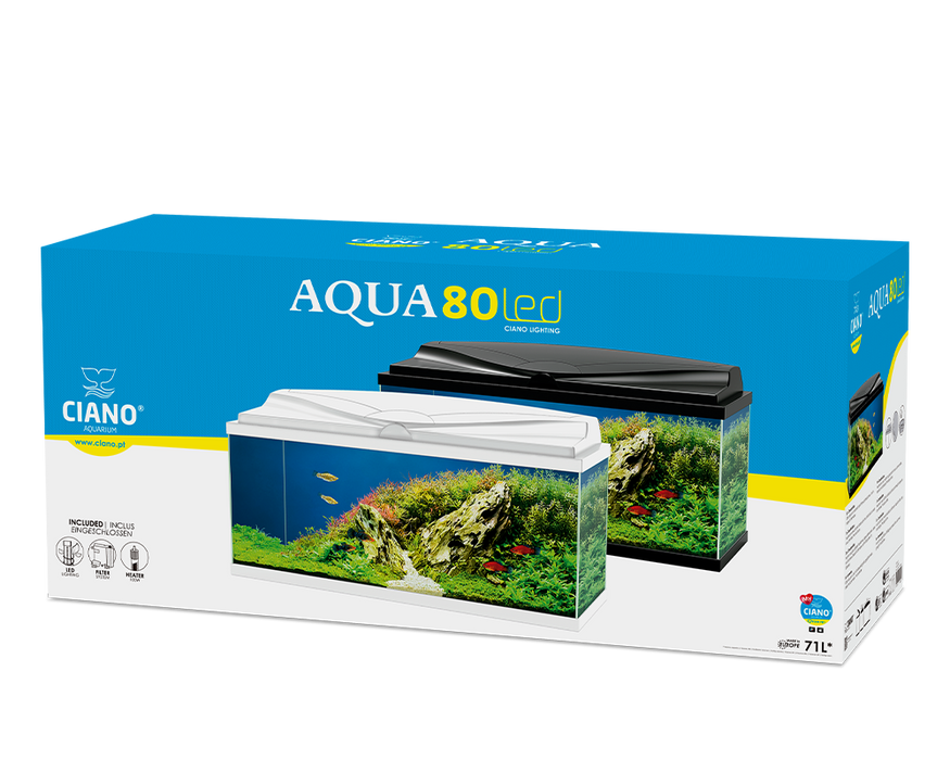 Ciano Aquarium Aqua 80 In White With LED Lights & White Lid 71 Litre