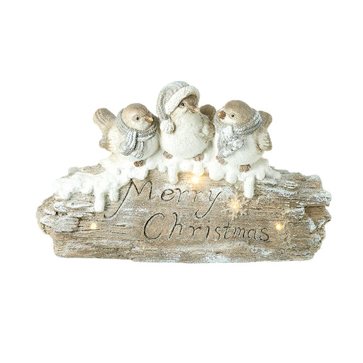 LED Merry Christmas birds on log decoration – Heaven Sends