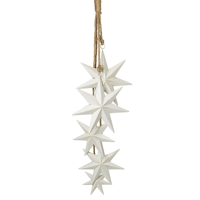 Christmas Hanging Decoration White Metal Star Bunch On Rope