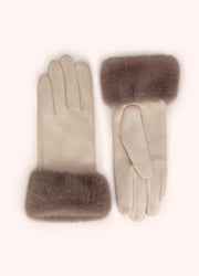 Bettina Faux Suede & Faux Fur Gloves - Cream by Powder shown from front and back