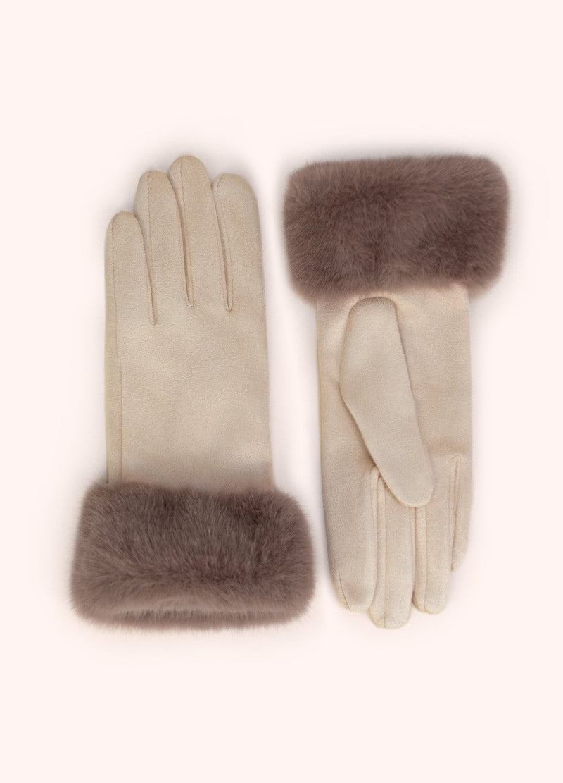 Bettina Faux Suede & Faux Fur Gloves - Cream by Powder shown from front and back