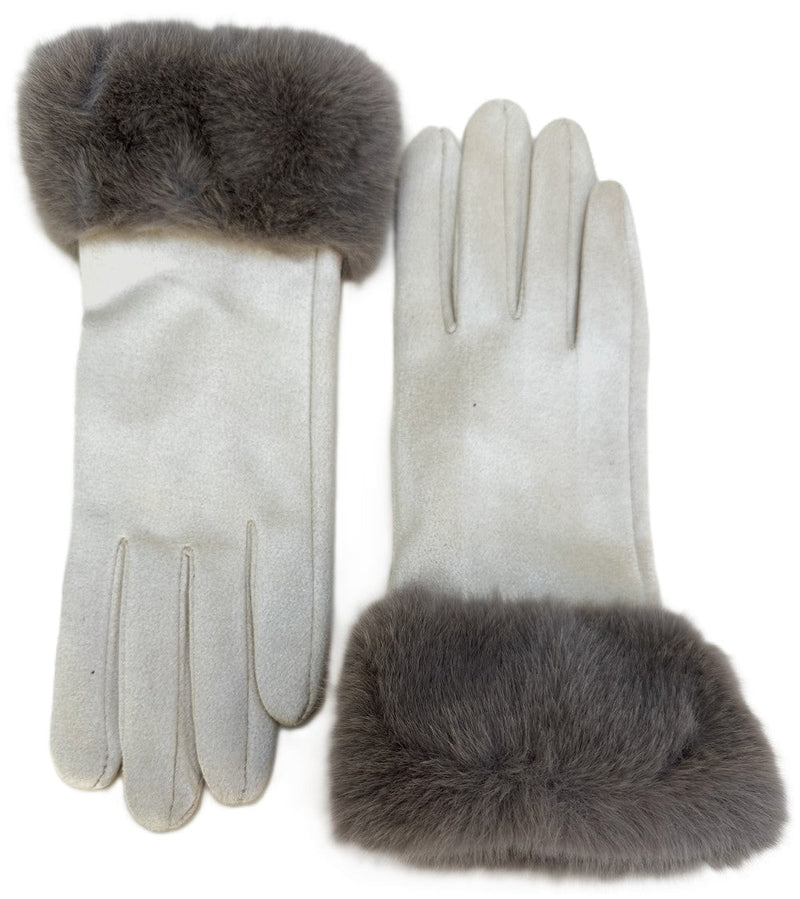 Bettina Faux Suede & Faux Fur Gloves - Cream by Powder on a plain background