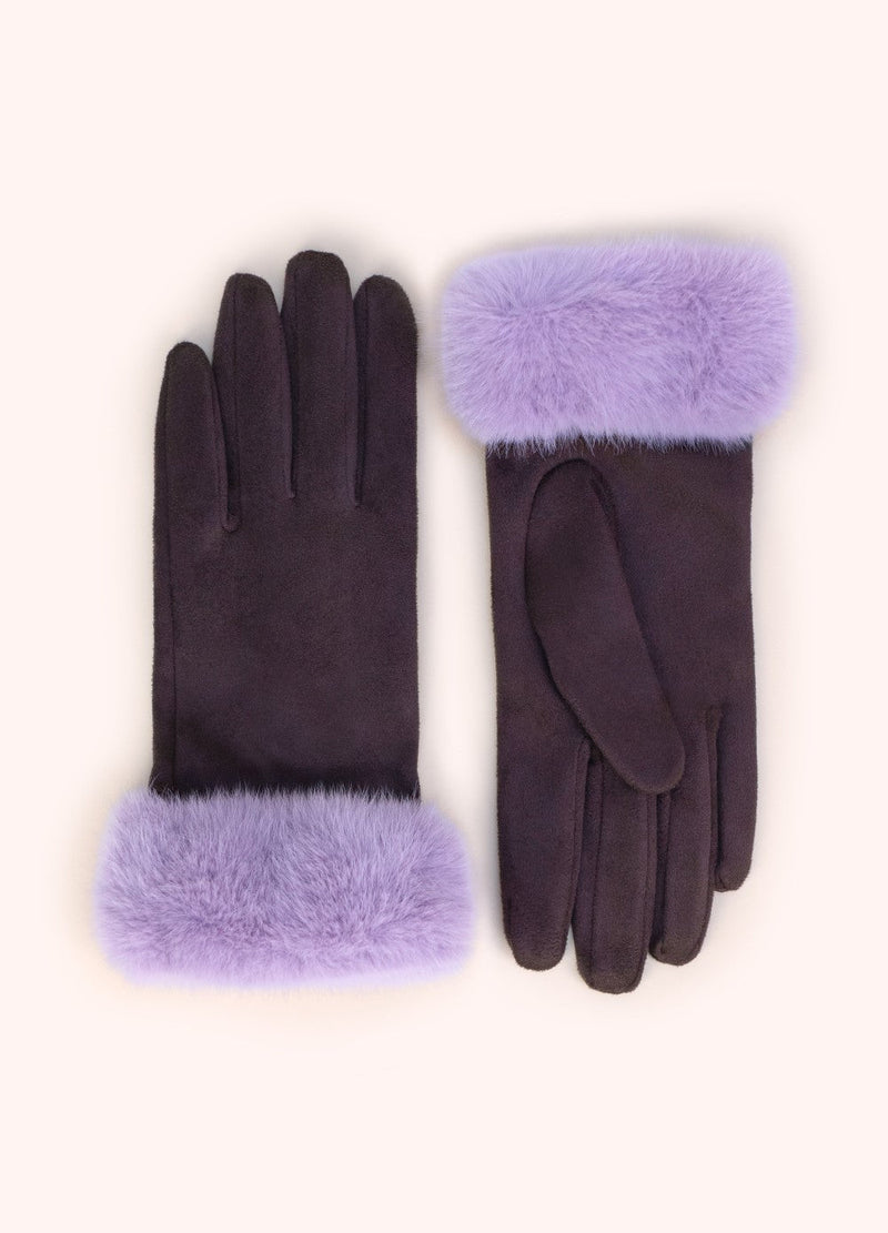 Bettina Faux Suede & Faux Fur Gloves - Damson by Powder shown from front and back