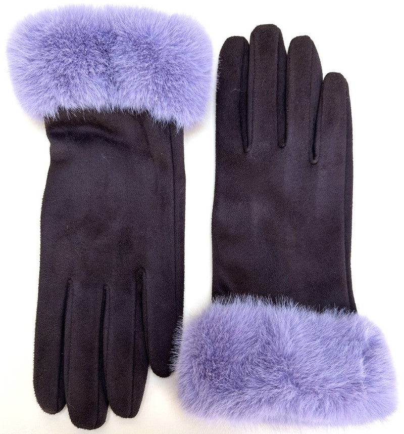 Bettina Faux Suede & Faux Fur Gloves - Damson by Powder on a plain background